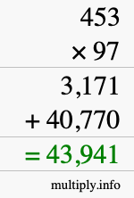 How to calculate 453 times 97 using long multiplication
