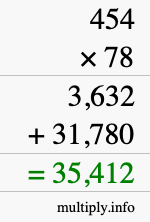How to calculate 454 times 78 using long multiplication