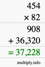 How to calculate 454 times 82 using long multiplication