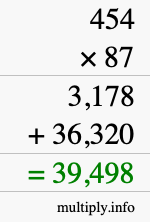 How to calculate 454 times 87 using long multiplication How to calculate 454 times 87 using long multiplication