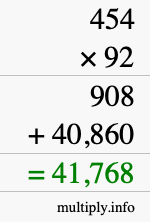 How to calculate 454 times 92 using long multiplication