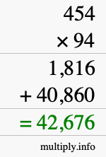 How to calculate 454 times 94 using long multiplication