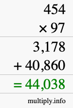 How to calculate 454 times 97 using long multiplication