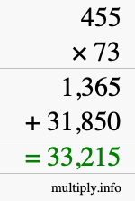 How to calculate 455 times 73 using long multiplication