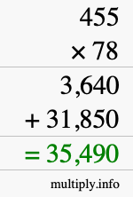 How to calculate 455 times 78 using long multiplication