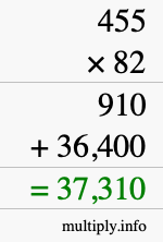 How to calculate 455 times 82 using long multiplication