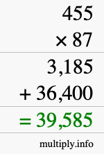 How to calculate 455 times 87 using long multiplication