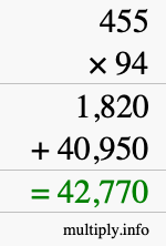 How to calculate 455 times 94 using long multiplication