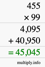 How to calculate 455 times 99 using long multiplication