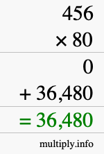 How to calculate 456 times 80 using long multiplication