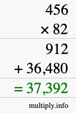 How to calculate 456 times 82 using long multiplication