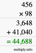How to calculate 456 times 98 using long multiplication