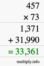 How to calculate 457 times 73 using long multiplication