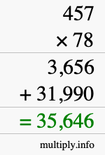 How to calculate 457 times 78 using long multiplication