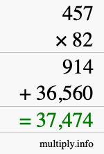How to calculate 457 times 82 using long multiplication