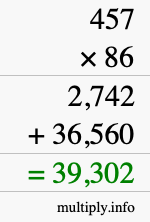 How to calculate 457 times 86 using long multiplication