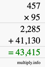 How to calculate 457 times 95 using long multiplication
