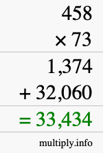 How to calculate 458 times 73 using long multiplication