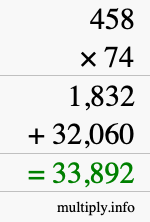 How to calculate 458 times 74 using long multiplication