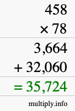How to calculate 458 times 78 using long multiplication