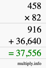 How to calculate 458 times 82 using long multiplication