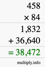 How to calculate 458 times 84 using long multiplication