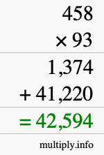 How to calculate 458 times 93 using long multiplication