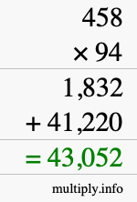 How to calculate 458 times 94 using long multiplication