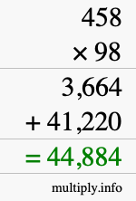 How to calculate 458 times 98 using long multiplication
