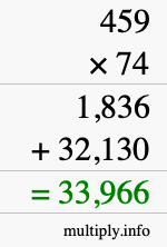 How to calculate 459 times 74 using long multiplication