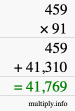 How to calculate 459 times 91 using long multiplication