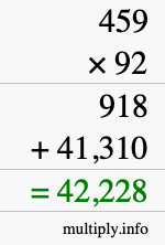 How to calculate 459 times 92 using long multiplication