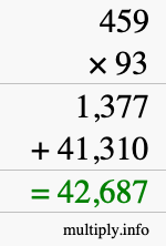 How to calculate 459 times 93 using long multiplication