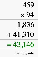 How to calculate 459 times 94 using long multiplication