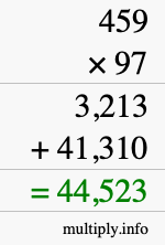 How to calculate 459 times 97 using long multiplication