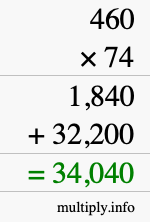 How to calculate 460 times 74 using long multiplication