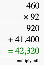 How to calculate 460 times 92 using long multiplication