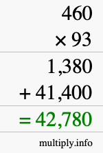 How to calculate 460 times 93 using long multiplication
