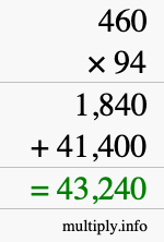 How to calculate 460 times 94 using long multiplication