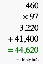 How to calculate 460 times 97 using long multiplication