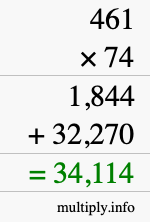 How to calculate 461 times 74 using long multiplication