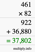 How to calculate 461 times 82 using long multiplication