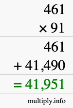 How to calculate 461 times 91 using long multiplication