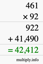 How to calculate 461 times 92 using long multiplication