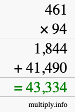 How to calculate 461 times 94 using long multiplication