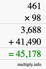 How to calculate 461 times 98 using long multiplication