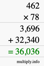 How to calculate 462 times 78 using long multiplication