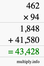 How to calculate 462 times 94 using long multiplication