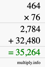 How to calculate 464 times 76 using long multiplication