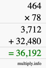 How to calculate 464 times 78 using long multiplication